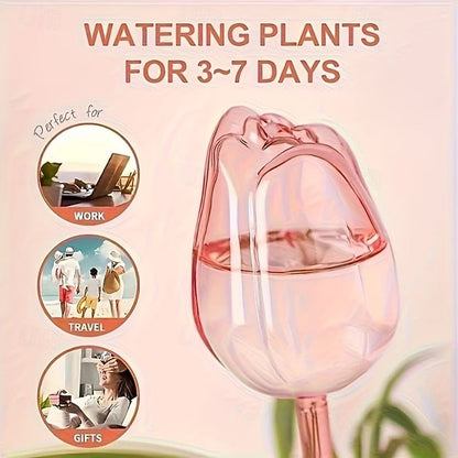 6Pcs Automatic Pink Tulip Self-Watering Spikes, Self-Watering Irrigation System for Potted Plants