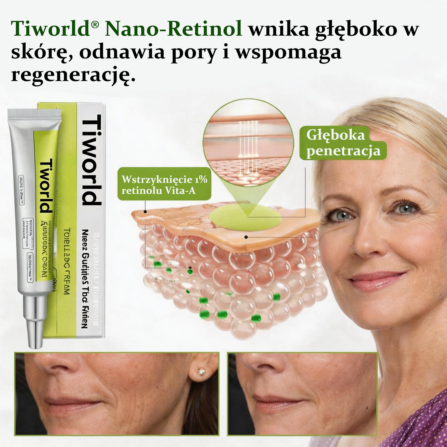 👏🌿Dumnie opracowane i zatwierdzone przez polskie instytucje💫Tiworld® Zaawansowany krem liftingująco-odnawiający z peptydami o działaniu podobnym do botoksu + retinolem Vita-A – tylko dziś 70% zniżki
