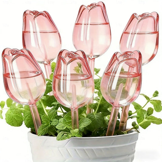 6Pcs Automatic Pink Tulip Self-Watering Spikes, Self-Watering Irrigation System for Potted Plants