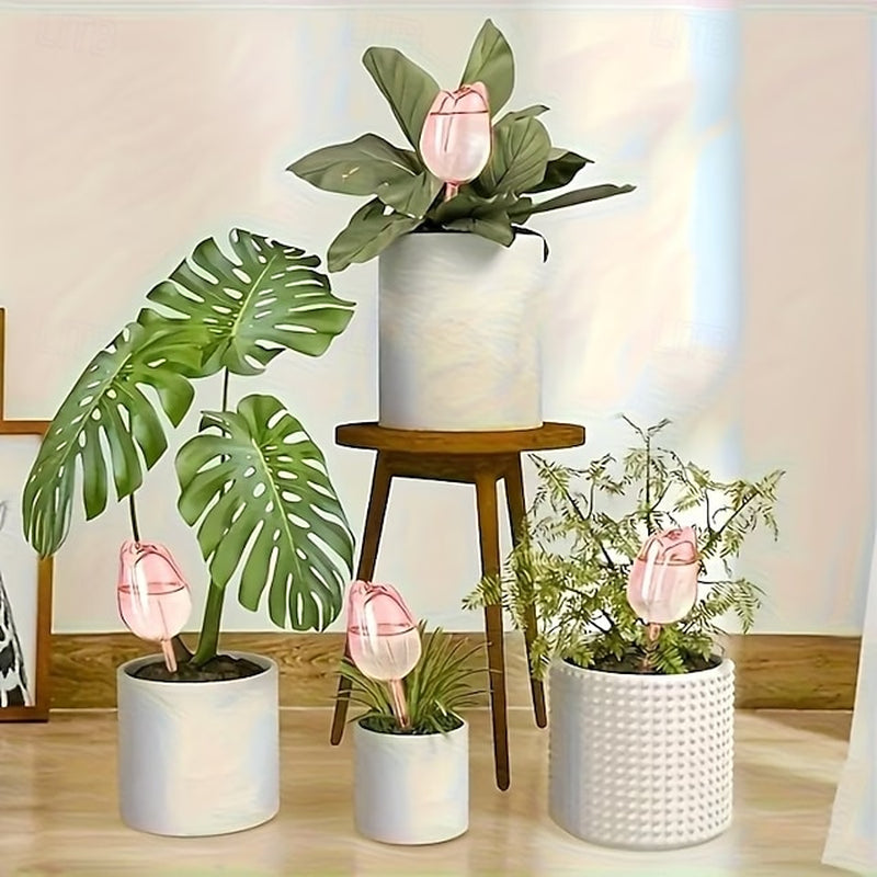 6Pcs Automatic Pink Tulip Self-Watering Spikes, Self-Watering Irrigation System for Potted Plants